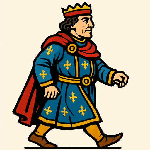 bir orta çağ şehrinin soylu dükü görünümünde yap orta yaşlarda sağdan solda yürür gibi.
In-Game asset.  2d.  High contrast.  No shadows