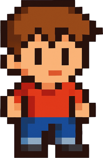 pixel art kid.
In-Game asset.  2d.  High contrast.  No shadows