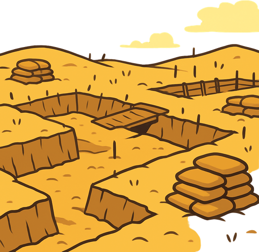 the battlefield should only have trenches and such in the desert, it should be cartoonish..
In-Game asset.  2d.  High contrast.  No shadows