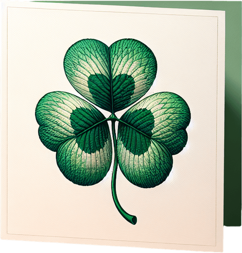 3 leaf clover in a white paper card with rounded corners, front view.