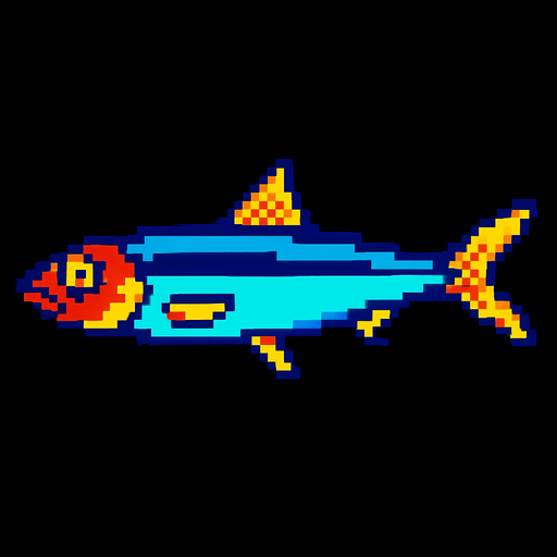 An anchovy. 80s arcade machine graphics. 
Swimming Side profile.
In-Game asset.  2d.  High contrast.  No shadows