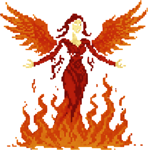 Phoenix woman Dark souls style 2d pixel art.
In-Game asset.  2d.  High contrast.  No shadows