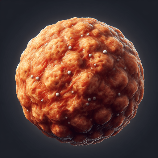 A meat ball.
Single Game Texture. In-Game asset. 2d. Blank background. High contrast. No shadows.