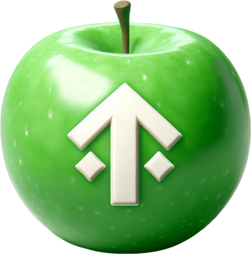 a white " ^" on a green apple..
Single Game Texture. In-Game asset. 2d. Blank background. High contrast. No shadows.