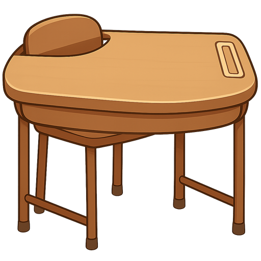 student desk. No background. Transparent background. Blank background. No shadows. 2d. In-Game asset. flat
