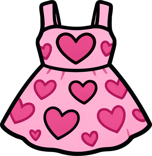 cute pink heart design dress top view..
In-Game asset.  2d.  High contrast.  No shadows