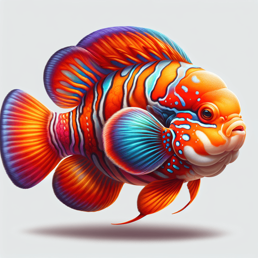 A realistic mandarinfish.
Single Game Texture. In-Game asset. 2d. Blank background. High contrast. No shadows.