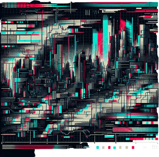glitch effect designed to obscure parts of an image, styled with a corrupted, high-tech aesthetic. The effect features jagged digital distortions, horizontal and vertical lines, and fragmented static noise that mimic a malfunctioning screen. Irregular bands of color, like red, blue, and green, are interspersed with black and white static, creating a chaotic yet visually engaging pattern.

Some areas include fragmented text or pixelated blocks, further enhancing the glitchy, corrupted look. The overall effect has sharp, uneven edges, making it blend naturally into a disrupted image. Subtle hints of glowing lines or grid-like structures add a futuristic feel while keeping the distortion dense enough to effectively conceal parts of the underlying image. This glitch effect is ideal for creating a sense of mystery or simulating the appearance of a compromised digital screen.
Single Game Texture. In-Game asset. 2d. Blank background. High contrast. No shadows.