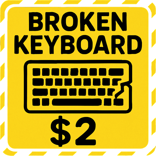 police tag that says Broken Keyboard for $2.
In-Game asset.  2d.  High contrast.  No shadows
