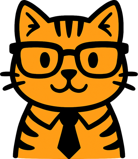 Cat avec des lunettes et un cravate.
In-Game asset.  2d.  High contrast.  No shadows