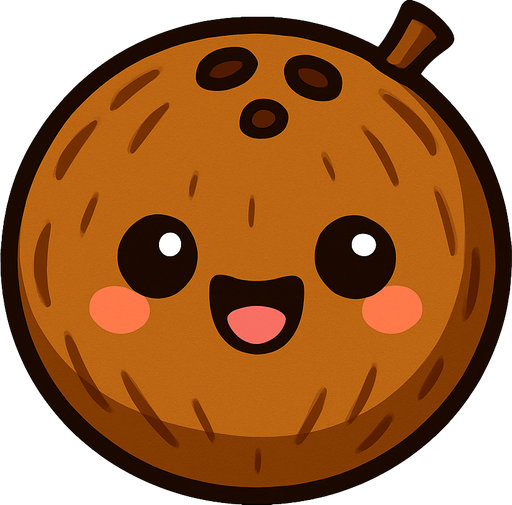 Coconut with cute face.
In-Game asset.  2d.  High contrast.  No shadows