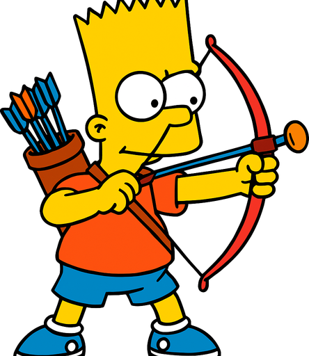 Bart holding a toy bow and has a quiver full of toy arrows.
In-Game asset.  2d.  High contrast.  No shadows