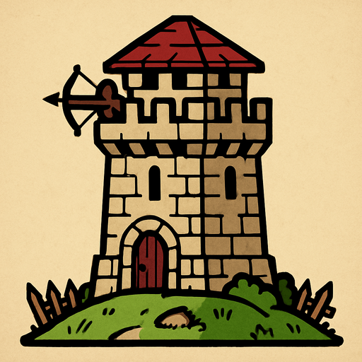 Orta çağ dönemi kule savunma.
In-Game asset.  2d.  High contrast.  No shadows