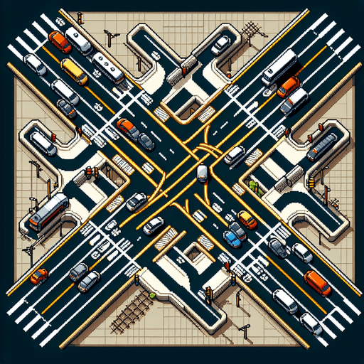top down view of a big crossroad, pixelart style, from above.
Single Game Texture. In-Game asset. 2d. Blank background. High contrast. No shadows.