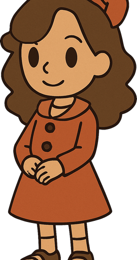 Cute little10yo girl brown hair in professor Layton game style.
In-Game asset.  2d.  High contrast.  No shadows