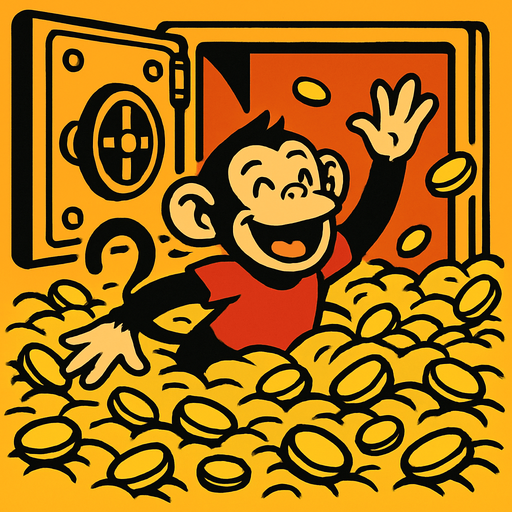 Let the background be a safe full of gold and the monkey swimming in money..
In-Game asset.  2d.  High contrast.  No shadows