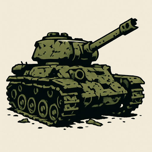 Old abandoned, broken tank.
In-Game asset.  2d.  High contrast.  No shadows