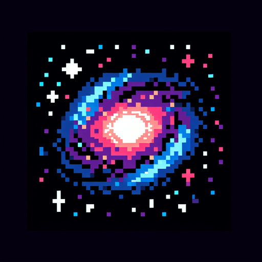 Galaxy pixelart in black background
Single Game Texture. In-Game asset. 2d. Blank background. High contrast. No shadows.