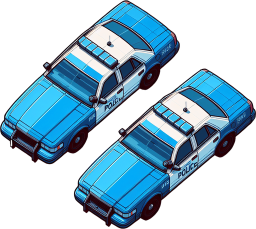 blue top down look of police cars.
Single Game Texture.  In-Game asset.  2d.  Blank background.  High contrast.  No shadows