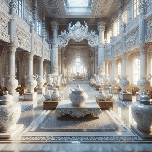 Hall in a luxury asian emperor castle (with white ceramics)