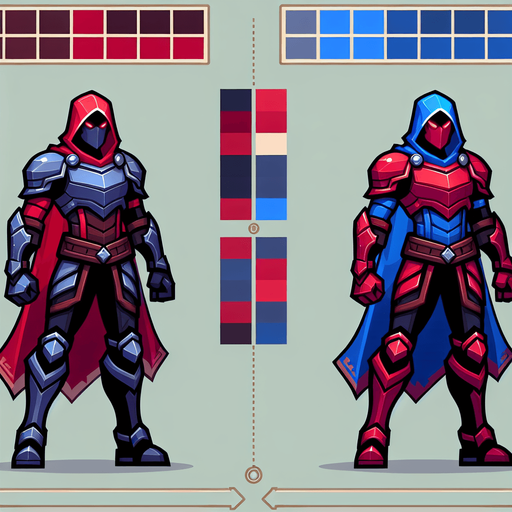 MG hero red and blu.
Single Game Texture.  In-Game asset.  2d.  Blank background.  High contrast.  No shadows