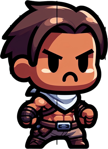 chibi anger bulk and bold guy tomb raider bandit.
Single Game Texture.  In-Game asset.  2d.  Blank background.  High contrast.  No shadows