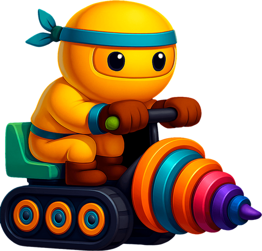 Same image of ninja with dig machine but with different colors. HD colors. yellow