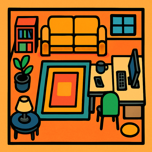 full room top view.
In-Game asset.  2d.  High contrast.  No shadows