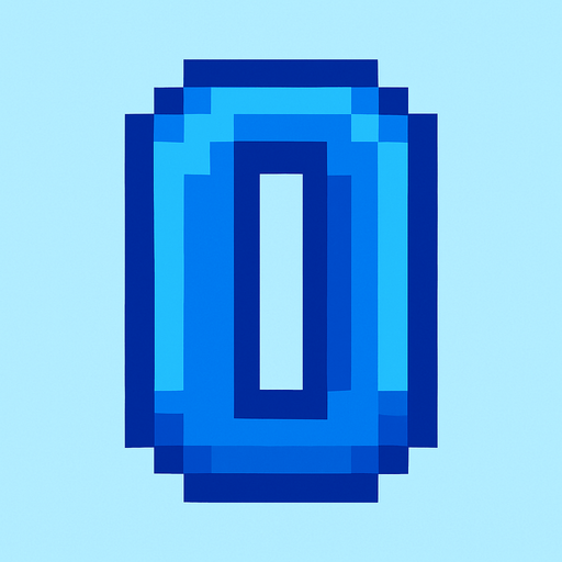 Número 0 azul, pixelart.
In-Game asset.  2d.  High contrast.  No shadows