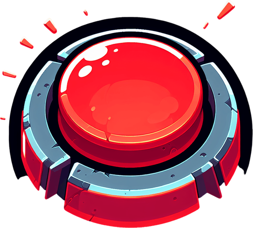 Big red kill button.
Single Game Texture. In-Game asset. 2d. Blank background. High contrast. No shadows.