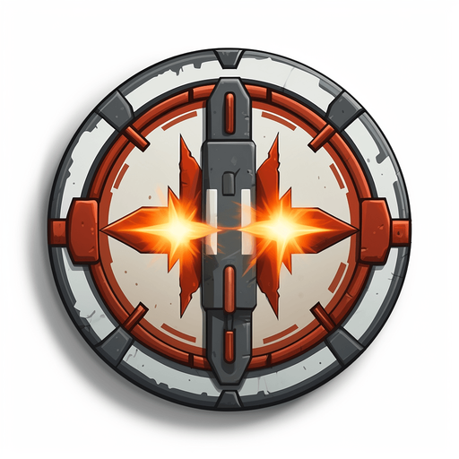 Extra missile powerup circle. Missile and plus sign.
Single Game Texture. In-Game asset. 2d. Pixelart. White background. Blank background. Low detail. High contrast.