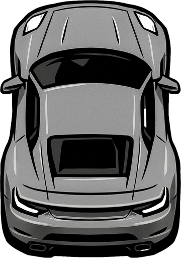 Grey sports car arcade top view.
In-Game asset.  2d.  High contrast.  No shadows