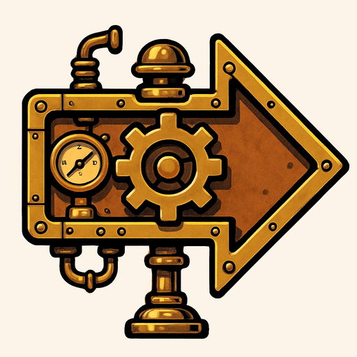 has una flecha de señalizacion en estilo steampunk.
In-Game asset.  2d.  High contrast.  No shadows