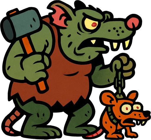 Looks like a gargantuar from plants vs zombies but a rat.
In-Game asset.  2d.  High contrast.  No shadows