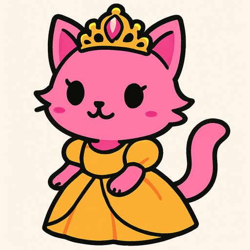 Chatonne (fille chat) au pelage rose princesse avec un diadème de princesse sur la tête.
In-Game asset.  2d.  High contrast.  No shadows
