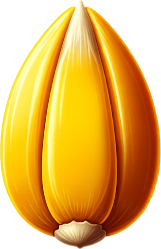 A single yellow corn seed..
Single Game Texture. In-Game asset. 2d. Blank background. High contrast. No shadows.