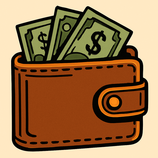 İçinde birkaç dolar olan cüzdan.
In-Game asset.  2d.  High contrast.  No shadows