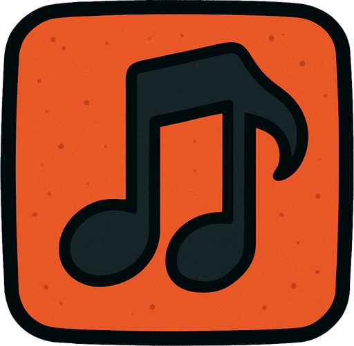 dörtken şekilde olan  üzerinde 🎵 simgesi olan bir nota.
In-Game asset.  2d.  High contrast.  No shadows