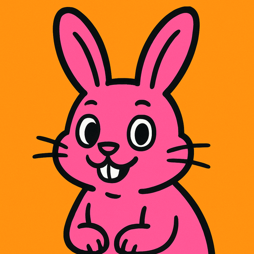 sevimli pembe tavşan.
High contrast.  No shadows