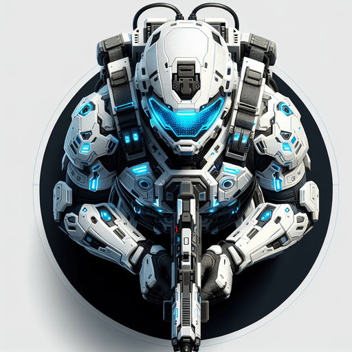 View of a futuristic soldier from directly overhead. White armor with blue glowing cyberpunk details. Holding weapon forward..
Single Game Texture. In-Game asset. 2d. Blank background. High contrast. No shadows.