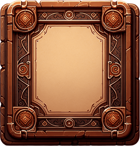 A cardback in brown empy color with mystical corners.
Single Game Texture. In-Game asset. 2d. Blank background. High contrast. No shadows.