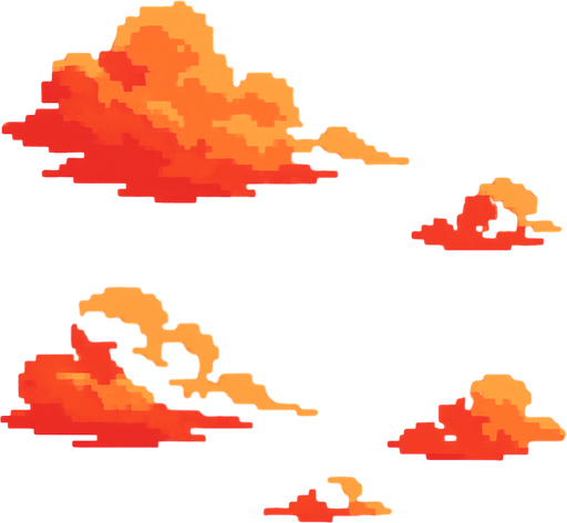 Sunset sky, orange and pink clouds, golden hour atmosphere, warm gradient background, 2D pixel art.
In-Game asset.  2d.  High contrast.  No shadows