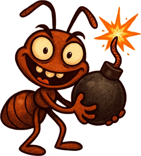 elinde elinde patlamaya hazır bir bomba tutan deli ama şirin görünen kahverengi bir karınca