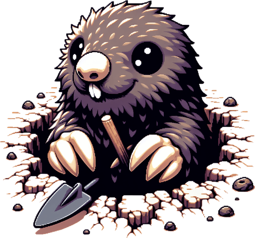 an mole coming out of a hole.
Single Game Texture. In-Game asset. 2d. Blank background. High contrast. No shadows.