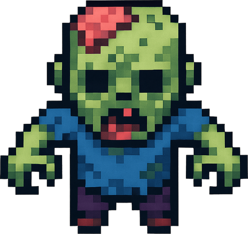 Zombie desde arriba estilo rpg, pixelart.
In-Game asset.  2d.  High contrast.  No shadows