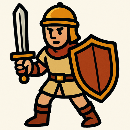 חייל עם חרב ומגן.
In-Game asset.  2d.  High contrast.  No shadows