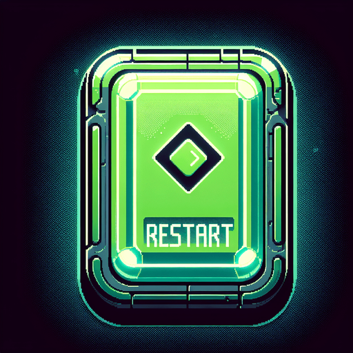 A green, elongated rectangular button designed for a video game UI, viewed straight from the front. The button has a muted neon green surface with a soft, subtle glow, giving it a retro-punk futuristic vibe without overwhelming brightness. The edges are slightly rounded, with a faint cyan outline that adds a touch of depth and complements the design.

Centered on the button, the word 'RESTART' appears in a bold, pixel-art font with a faint white outline, ensuring it remains clear and readable. The background is simple and minimal, with a subtle grid texture lightly visible on the button's surface to maintain the retro-futuristic aesthetic without excess glare. The overall design is clean and balanced, perfect for an immersive gaming interface..
Single Game Texture. In-Game asset. 2d. Blank background. High contrast. No shadows.