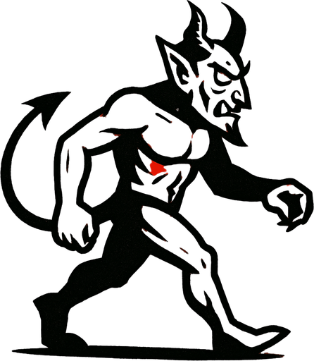 sağdan sola yürüyen bir  cehennem şeytanı.
In-Game asset.  2d.  High contrast.  No shadows