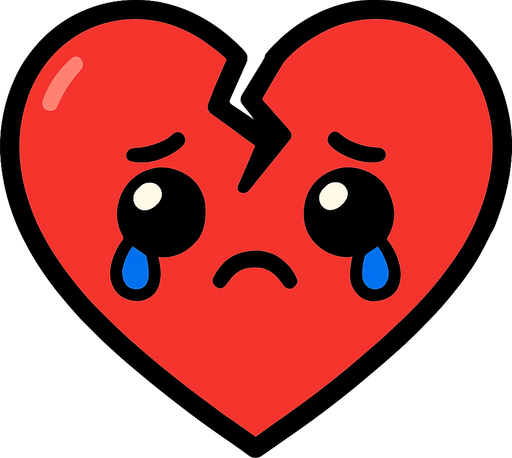 Un corazón roto triste 
cute.
In-Game asset.  2d.  High contrast.  No shadows