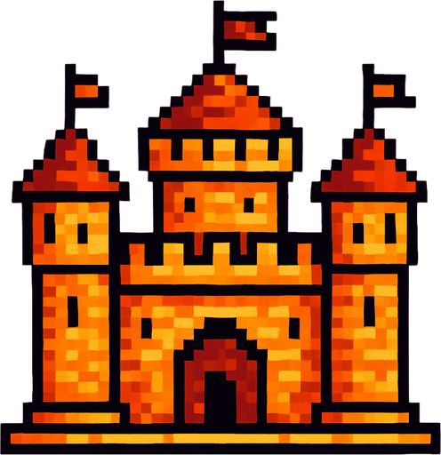 pixsel castle.
In-Game asset.  2d.  High contrast.  No shadows